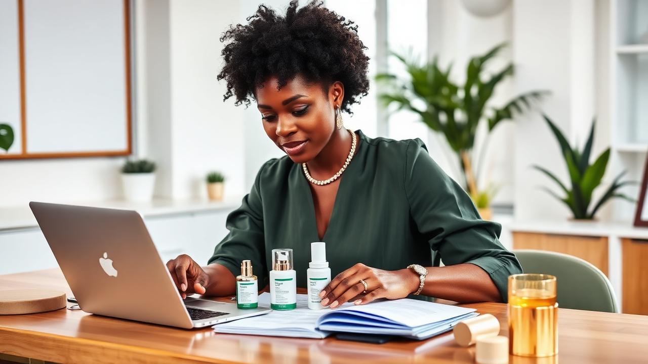 Entrepreneure cosmétique travaillant sur sa gamme de produits et son plan d'affaires